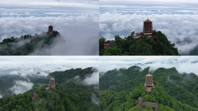航拍都江堰青城山景区云海