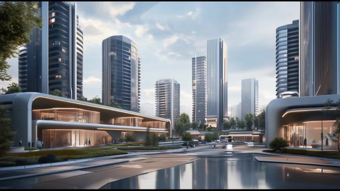 科技科幻未来城市智慧城市街道穿梭逼真地产