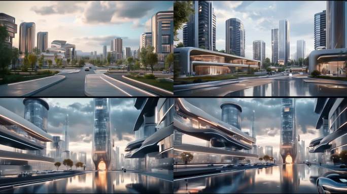 科技科幻未来城市智慧城市街道穿梭逼真地产