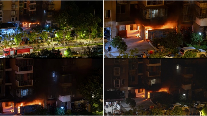 实拍电动车电瓶车起火 火灾