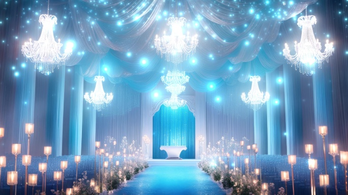 8K蓝色氛围_水晶灯欧式殿堂超宽屏婚礼1