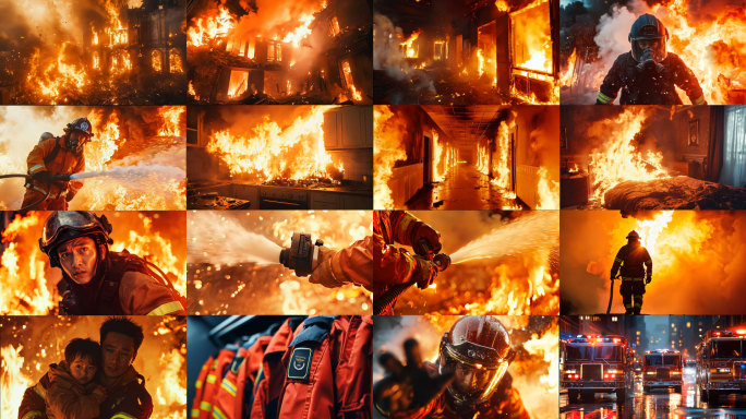 4K高帧率消防员火灾素材合集