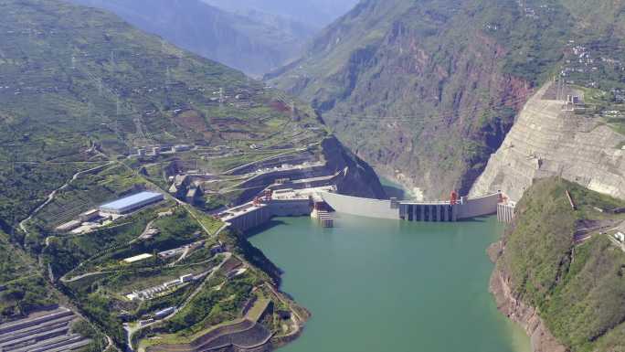 4K航拍凉山彝族自治州宁南县白鹤滩水电站
