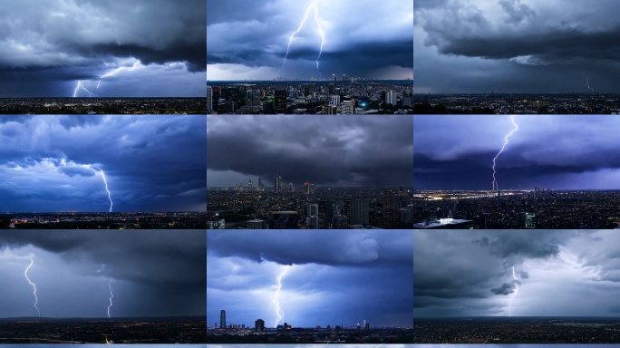 【22组闪电合集】城市闪电乌云恶劣天气
