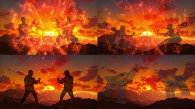 日落对擂功夫招式残影背景视频