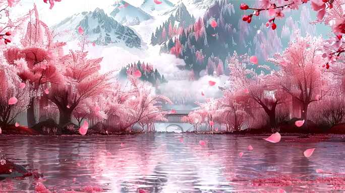 唯美浪漫桃花仙境梦幻舞台背景