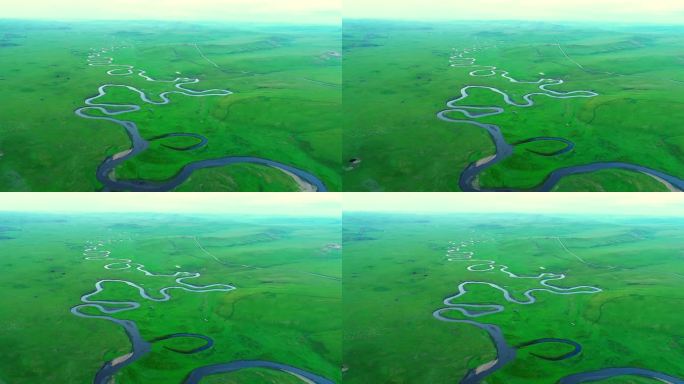 航拍呼伦贝尔草原“天下第一曲水”