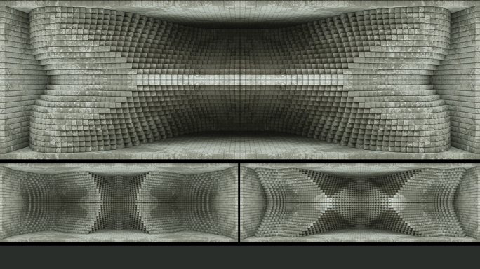 【裸眼3D】灰色斑驳几何折叠科幻建筑空间