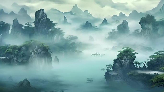 超宽屏 山水 中国风 仙境舞台背景 古风