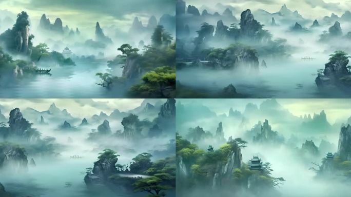 超宽屏 山水 中国风 仙境舞台背景 古风