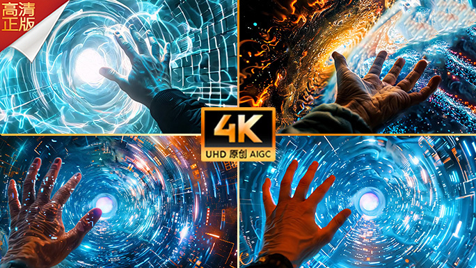 手掌触摸未来时空 数字科技魔法宇宙传送门