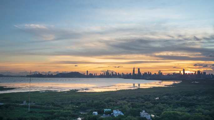 深圳湾红树林8K60帧日落彩霞延时