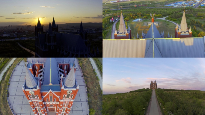 4K航拍内蒙古呼伦贝尔市满洲里婚礼宫