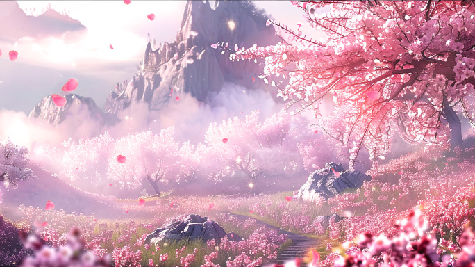 唯美浪漫桃花仙境梦幻舞台背景