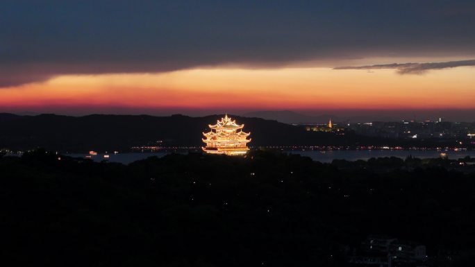 城隍阁夜景航拍环绕