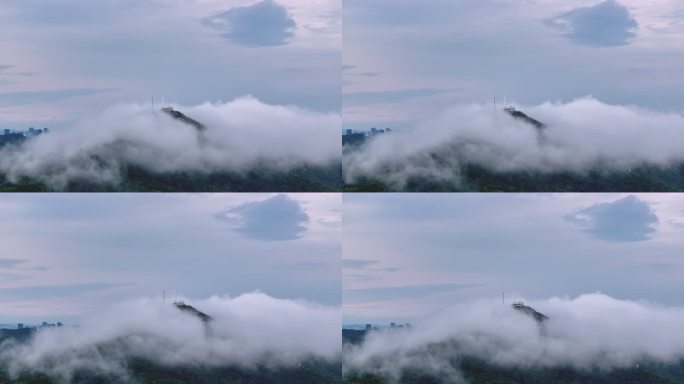 夕阳平流雾大连市莲花山塔2596航拍