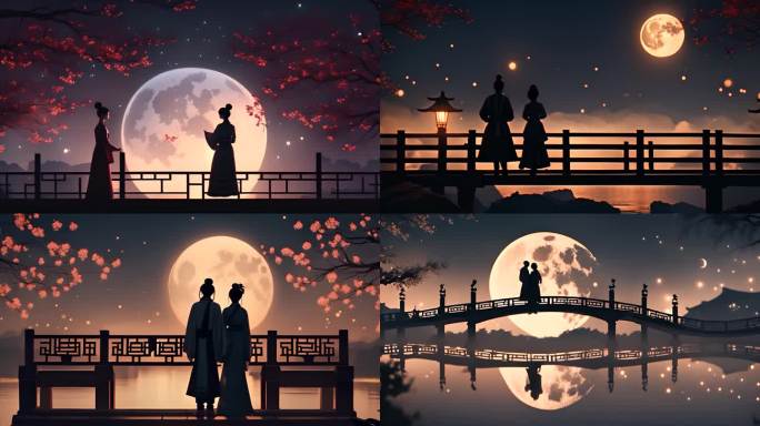 七夕牛郎织女鹊桥相会情侣动画
