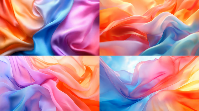 丝绸五彩斑斓绸缎在空中飘扬