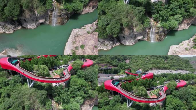 航拍红旗渠青年洞风景区红飘带