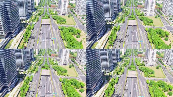 杭州滨江彩虹快速路城市道路交通航拍