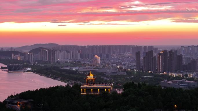 航拍徐州城市空镜云龙山观景台世纪晚霞