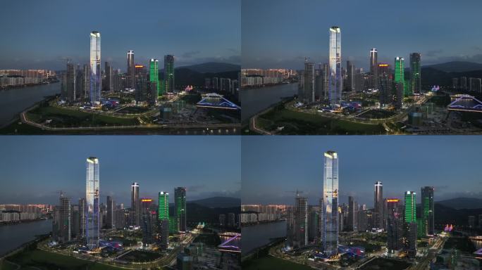 珠海横琴十字门金融岛夜景航拍