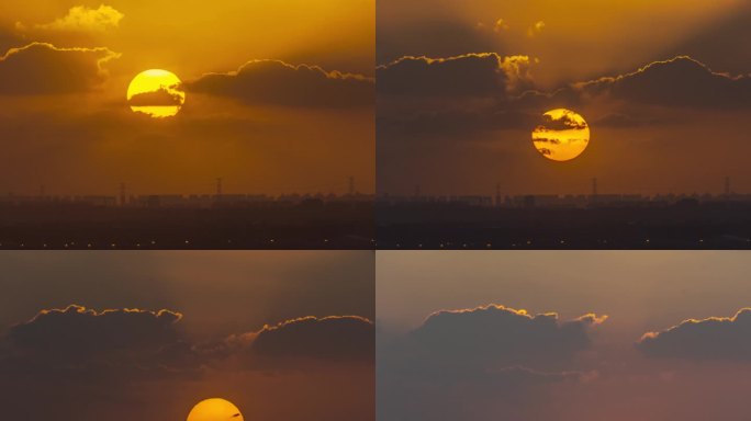 夏天上海魔都夕阳晚霞城市日转夜延时