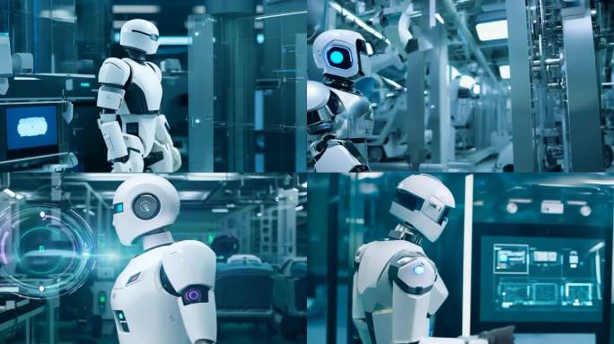 A人形机器人工业生产线A智慧工厂AI科技
