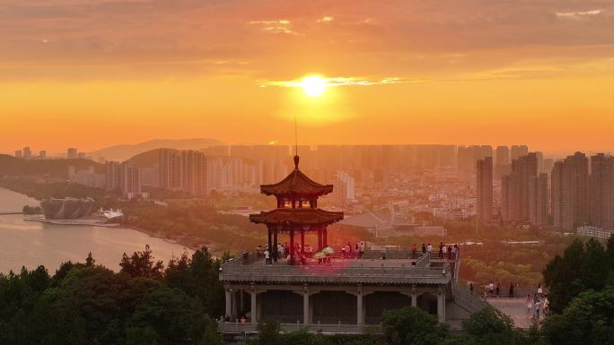 航拍徐州城市空镜 云龙山观景台 落日晚霞