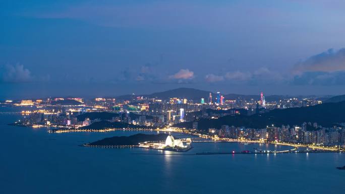 航拍珠海大剧院日月贝夜景4k延时