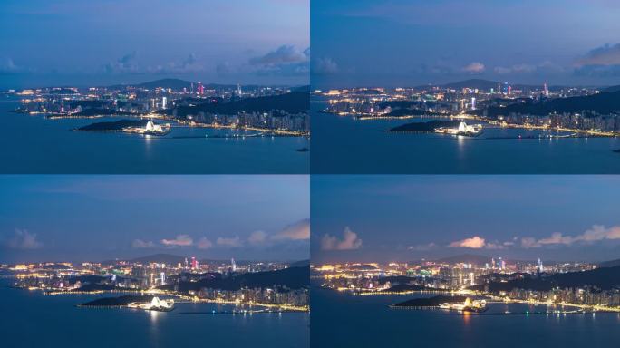 航拍珠海大剧院日月贝夜景4k延时