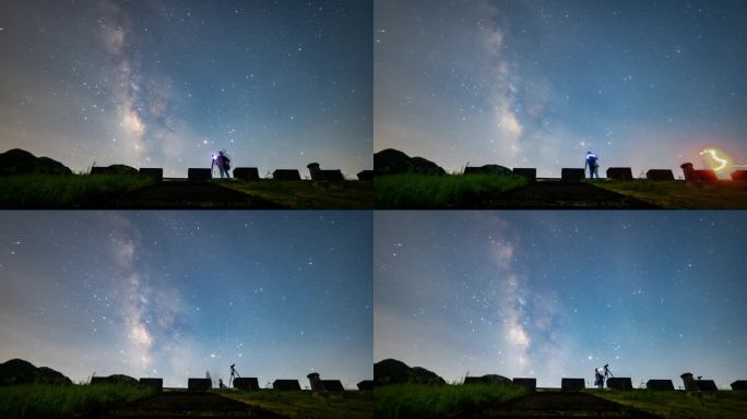 水库大坝上拍摄星空延时-广西柳州柳城县