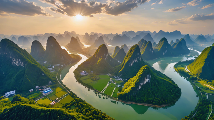 航拍风景 桂林山水 广西地貌 自然风光