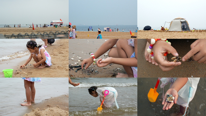 海边沙滩玩水捡贝壳19组镜头