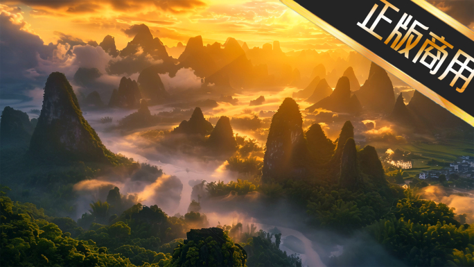 桂林漓江山水风光航拍阳朔日出云海壮丽风景