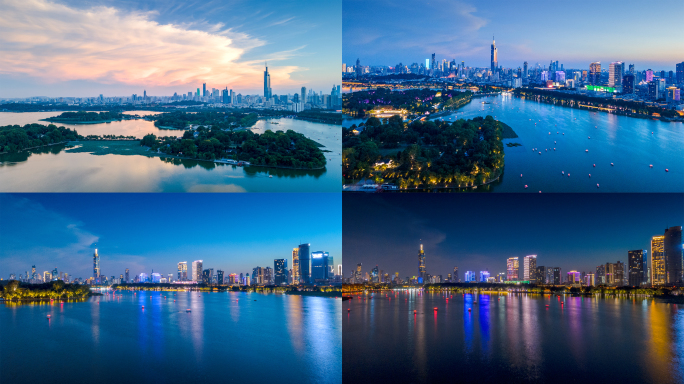 南京玄武湖航拍延时