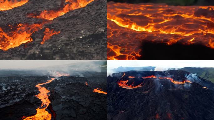 火山爆发岩浆自然灾害视频合集