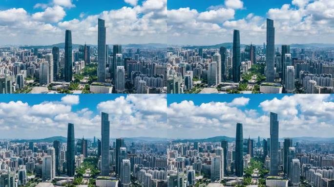 广州珠江新城东西塔城市蓝天白云航拍延时