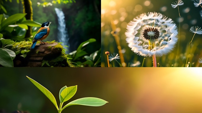 大自然风光 森林 鸟 蒲公英 丁达尔光线