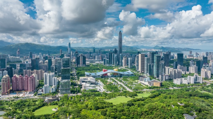 大气深圳福田莲花山公园市民中心中轴线航拍