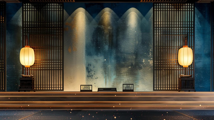 戏曲古风屏风古典中式室内舞台背景