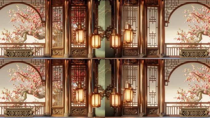 戏曲古风屏风古典中式室内舞台背景