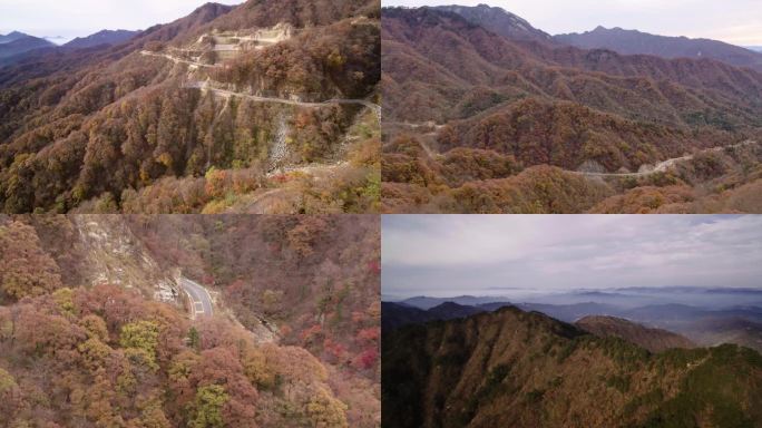 4K航拍安徽大别山山脉秋天秋景层林尽染