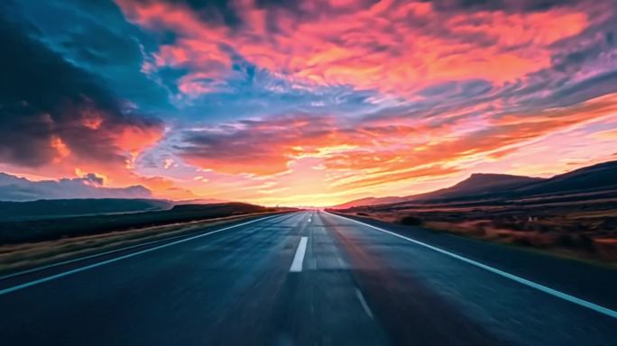 宽屏道路旅行风光景色第一视角行驶汽车广告