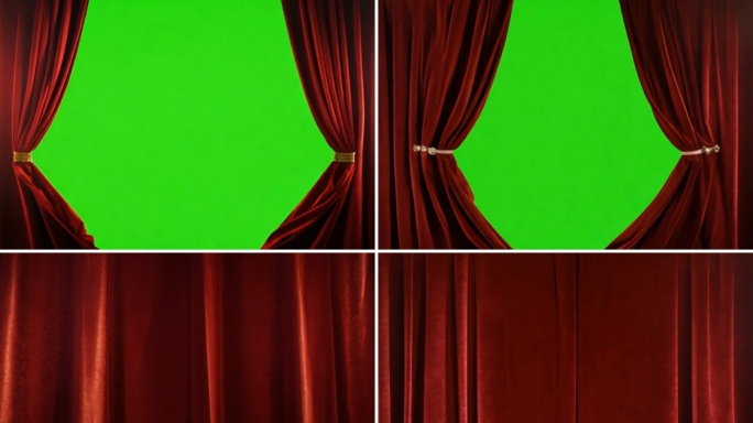 4k红色帘幕拉开绿幕抠像素材