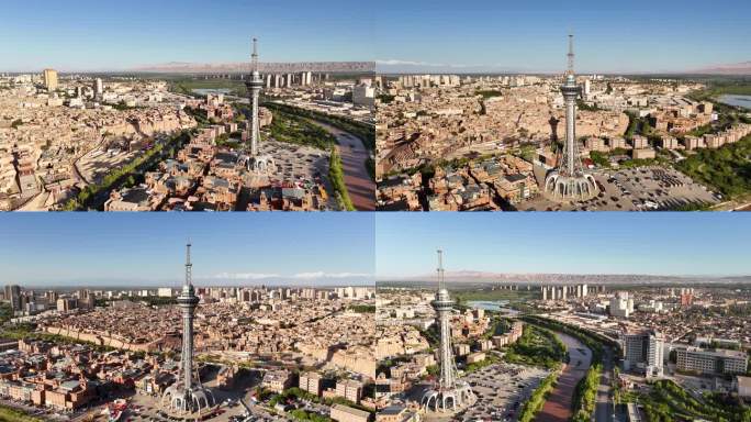 4K航拍新疆喀什古城昆仑塔15