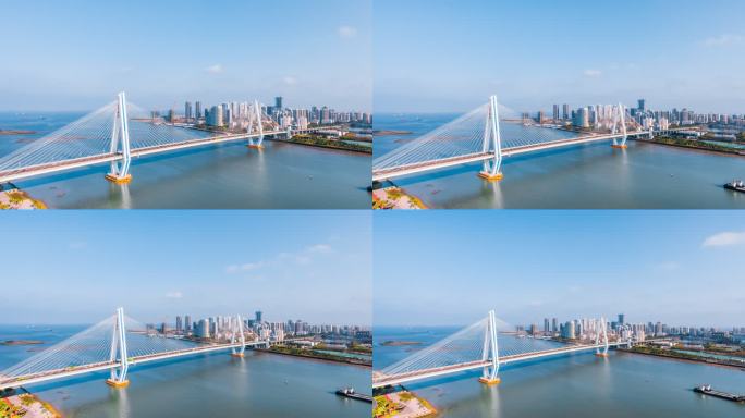 中国海南海口海甸河世纪大桥高视角延时摄影