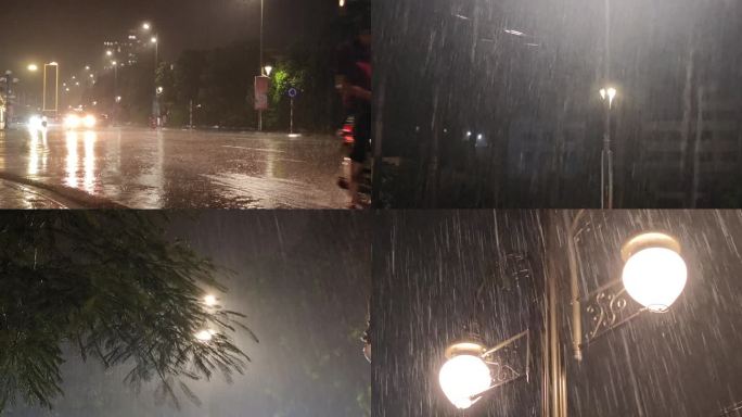 暴风雨路灯雨滴雨滴街巷大雨滂沱夜晚街道夜