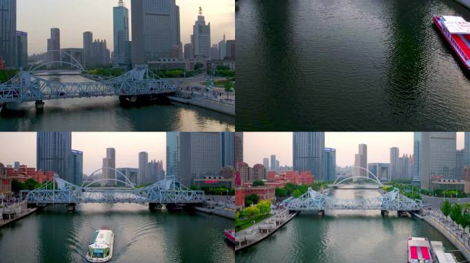 天津解放桥航拍空镜