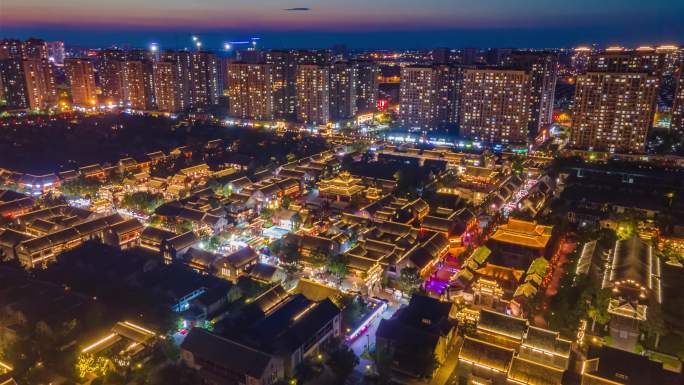 4K航拍延时青岛即墨古城财神庙啤酒节夜景